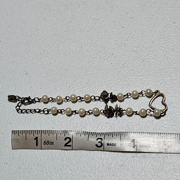 Adore Elegant Gold Tone Faux Pearl Heart Beaded Charm Bracelet Jewelry Women - Picture 5 of 5